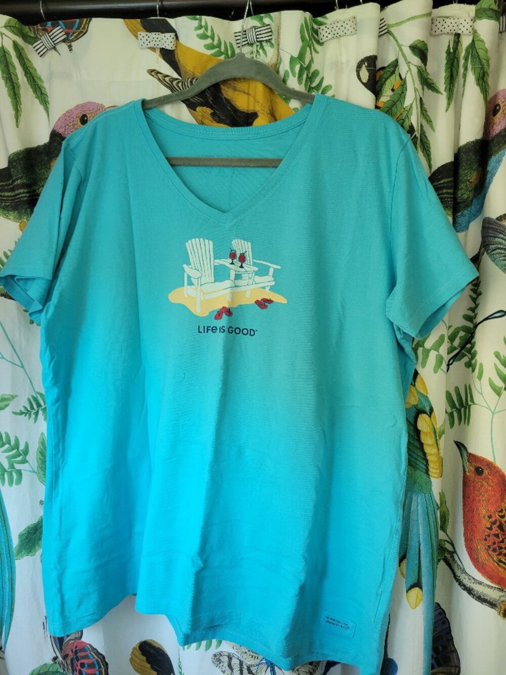 Life is Good Aqua/Turquoise Crusher Tee V Neck Women's XL Beach